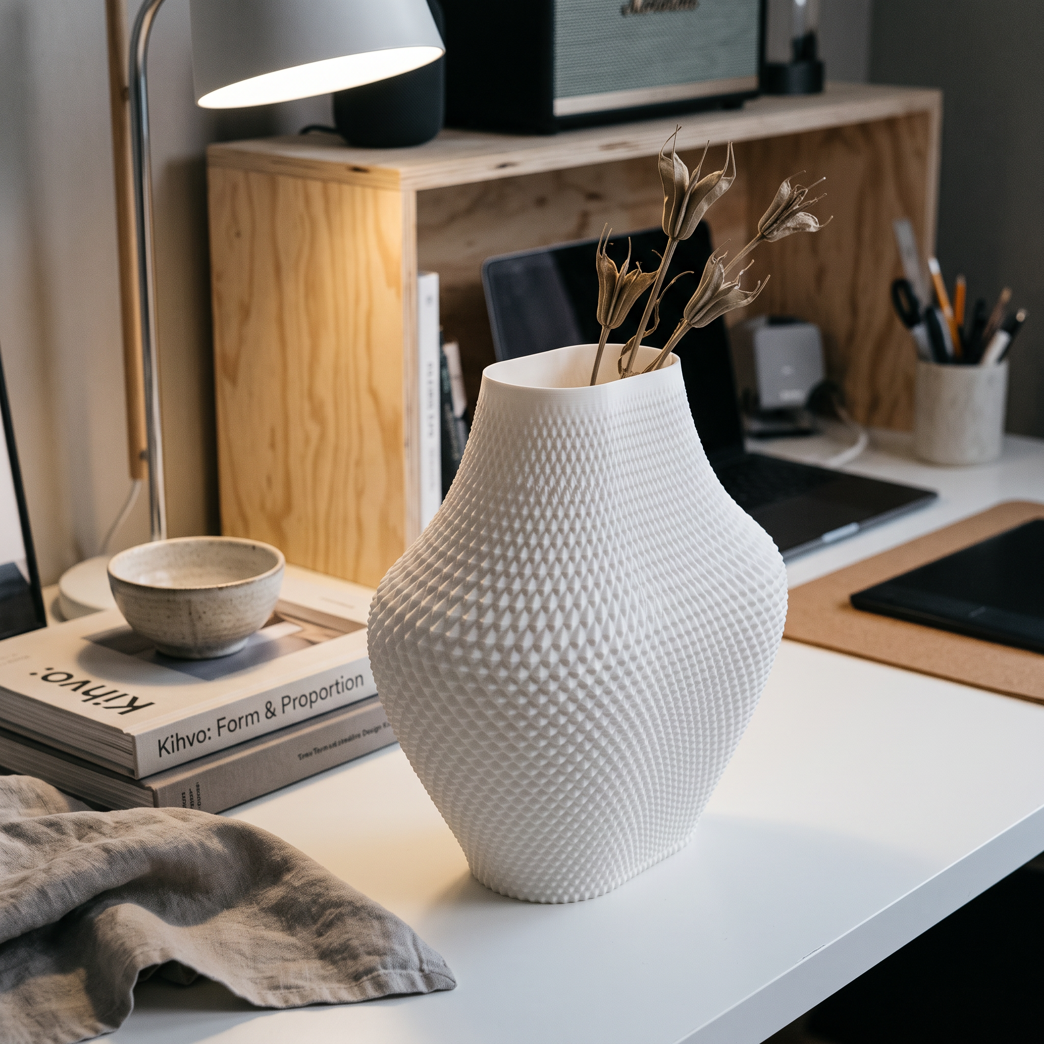 Vaso Grid - Architectural Centerpiece - 255mm — Branco