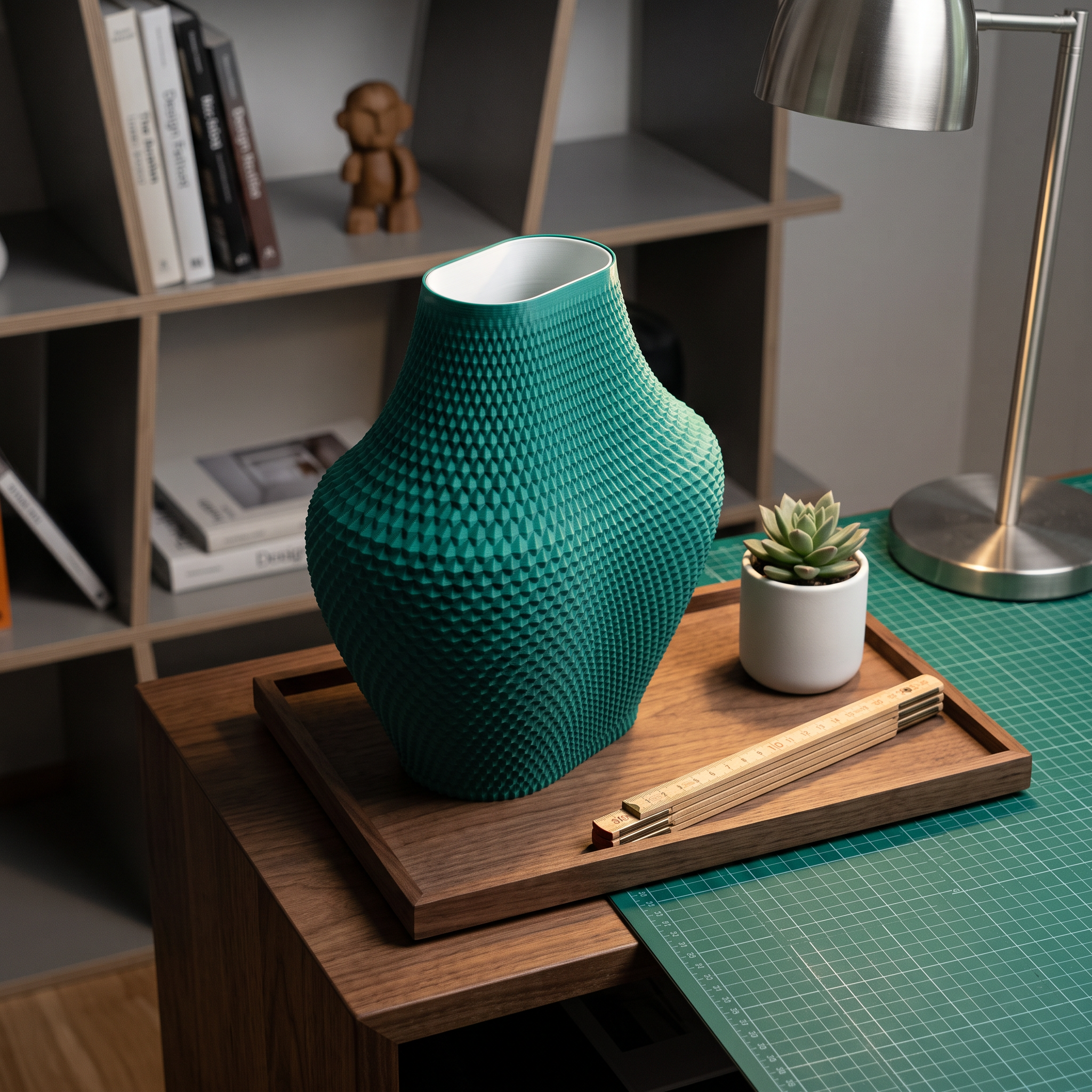 Vaso Grid - Architectural Centerpiece - 255mm — Teal Green